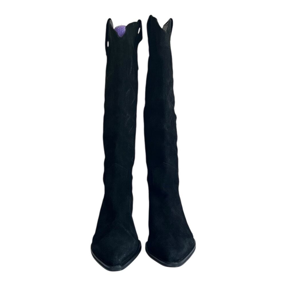 ZARA Embroidered Black Suede Western Tall Cowboy Boots Size 40 EU - Picture 4 of 15